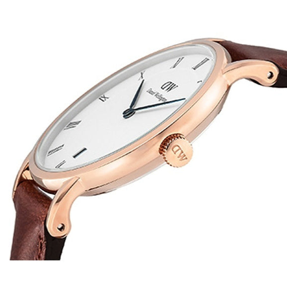 Shop Authentic Daniel Wellington Dapper St Mawes White Dial Brown Leather Strap Watch For Women - DW00100091 - Luxxuri