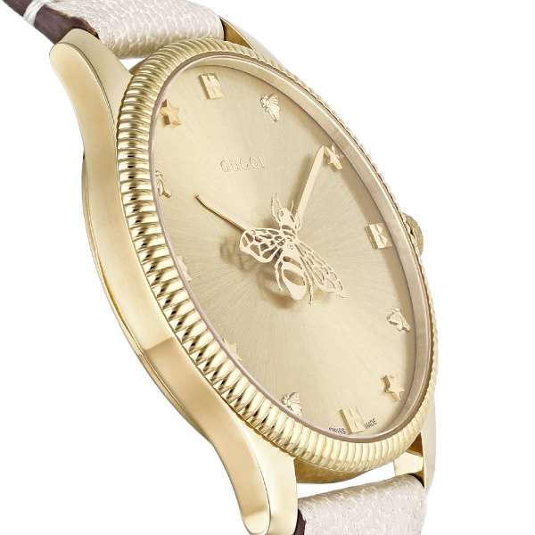 Shop Authentic Gucci G Timeless Quartz Gold Dial Beige Leather Strap Watch For Women - YA1264180 - Luxxuri