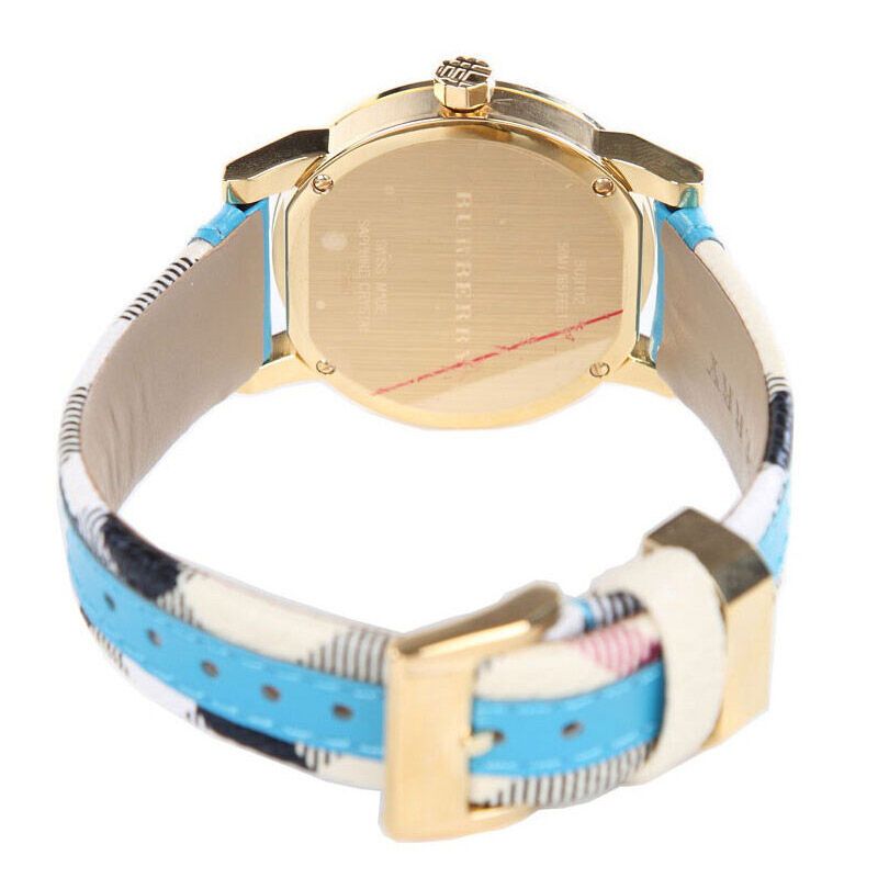 Shop Authentic Burberry The City Gold Dial Blue Leather Strap Watch for Women - BU9018 - Luxxuri