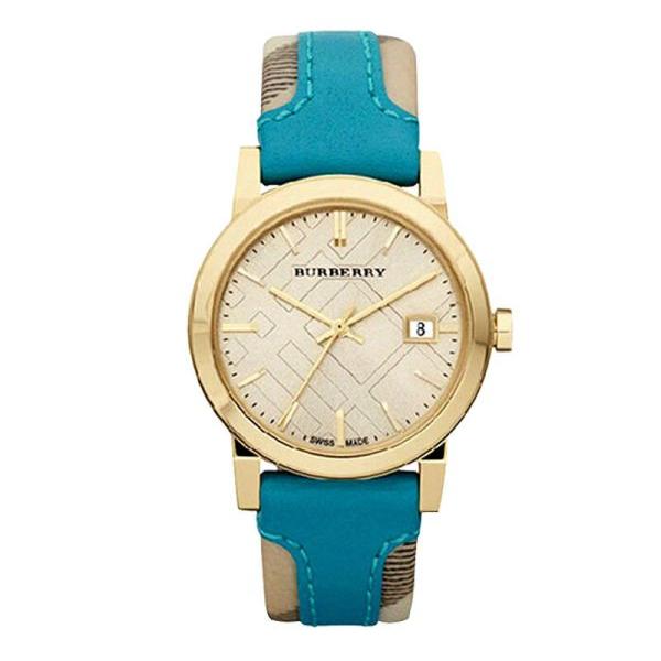 Shop Authentic Burberry The City Gold Dial Blue Leather Strap Watch for Women - BU9018 - Luxxuri