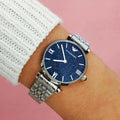 Shop Authentic Emporio Armani Gianni T Bar Dark Blue Dial Silver Stainless Steel Watch For Women - AR11091 - Luxxuri