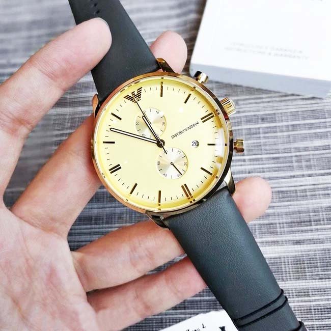 Shop Authentic Emporio Armani Gianni Beige Dial Grey Leather Strap Watch For Men - AR0386 - Luxxuri