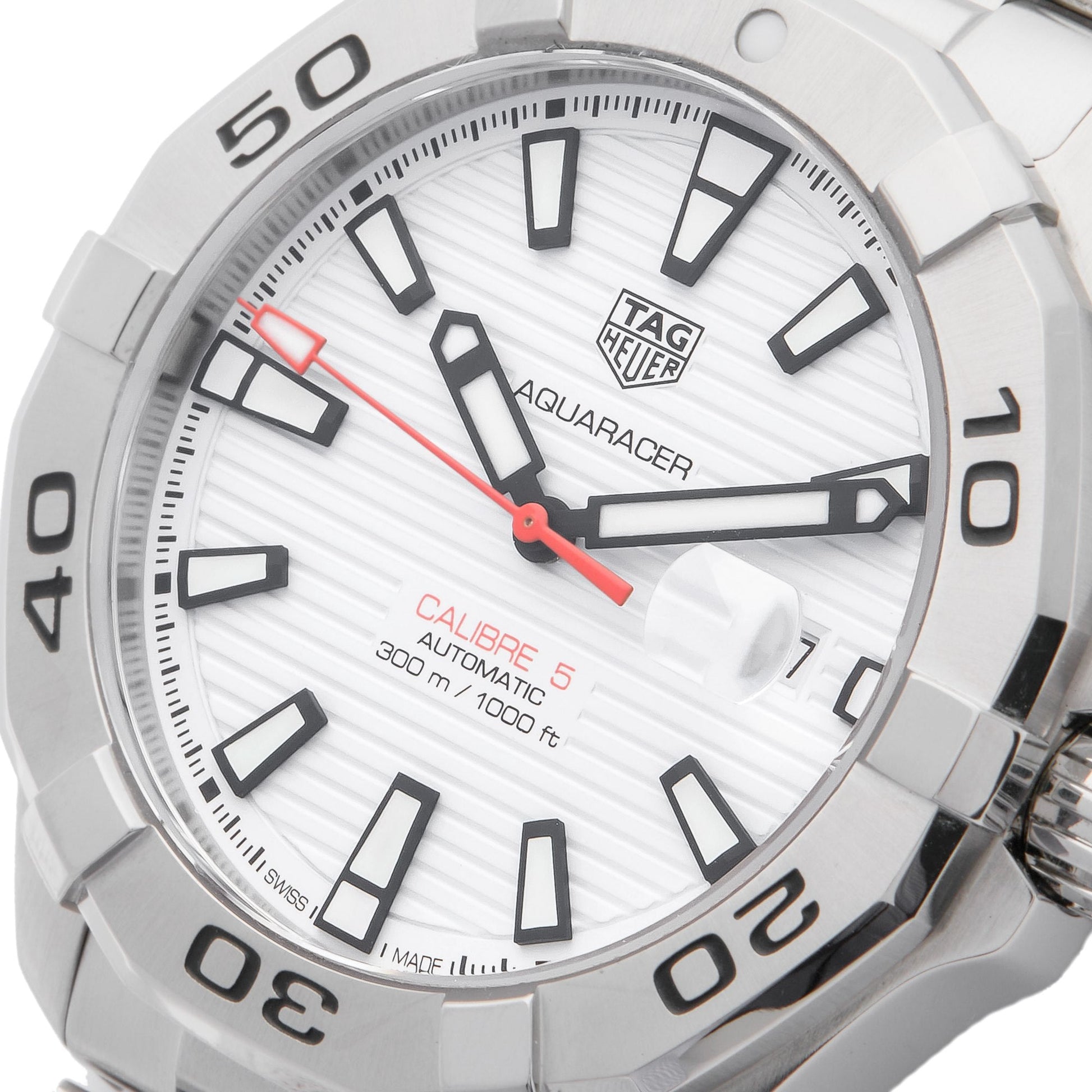 Shop Authentic Tag Heuer Aquaracer Calibre 5 Automatic White Dial Silver Steel Strap Watch for Men - WAY2013.BA0927 - Luxxuri