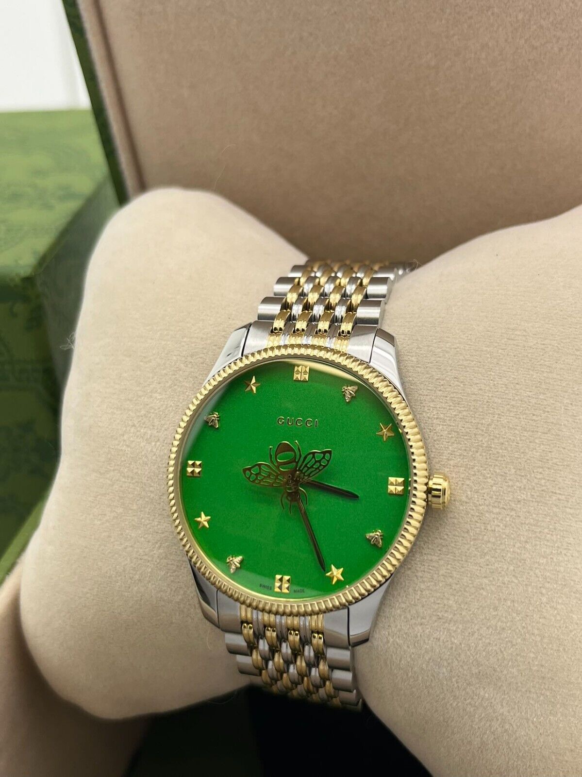 Shop Authentic Gucci G Timeless Quartz Green Dial Two Tone Steel Strap Watch For Men - YA1264182 - Luxxuri