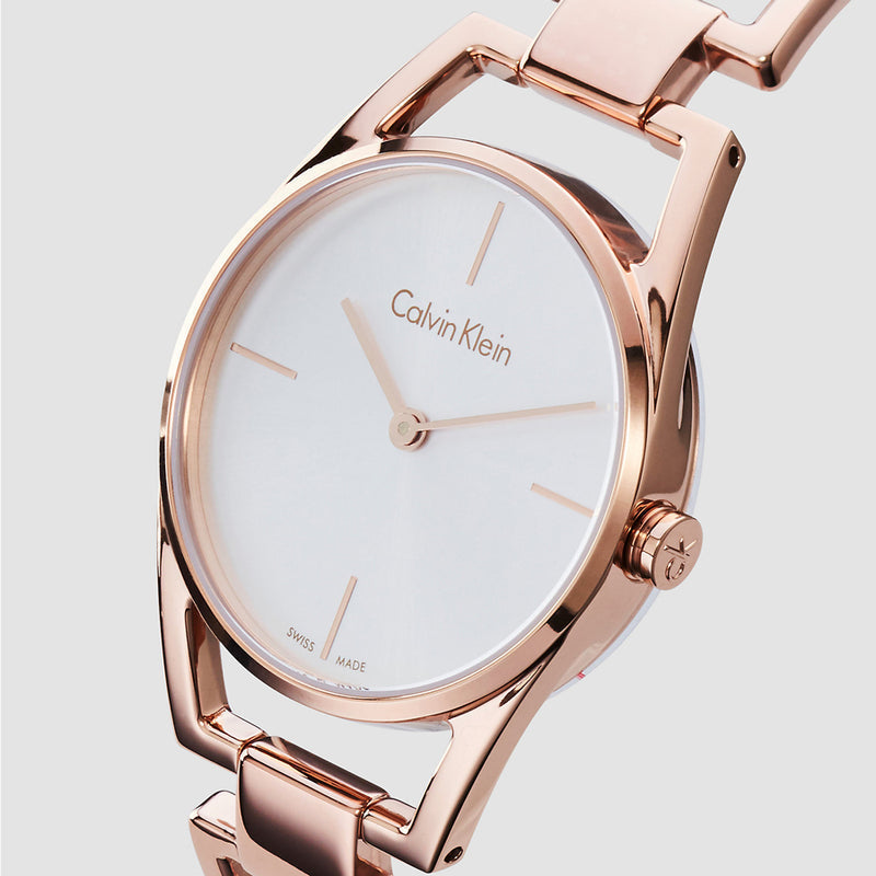 Shop Authentic Calvin Klein Dainty White Dial Rose Gold Steel Strap Watch for Women - K7L23646 - Luxxuri