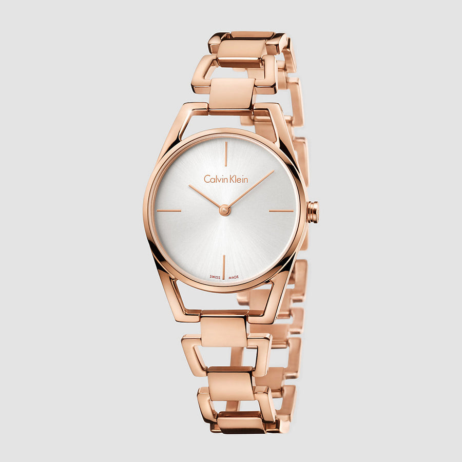 Shop Authentic Calvin Klein Dainty White Dial Rose Gold Steel Strap Watch for Women - K7L23646 - Luxxuri