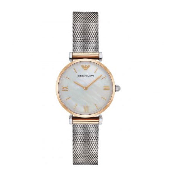 Emporio Armani Gianni T Bar Mother of Pearl Dial Silver Mesh Bracelet Watch For Women - AR2068
