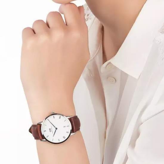 Shop Authentic Daniel Wellington Dapper Bristol White Dial Brown Leather Strap Watch For Women - DW00100098 - Luxxuri