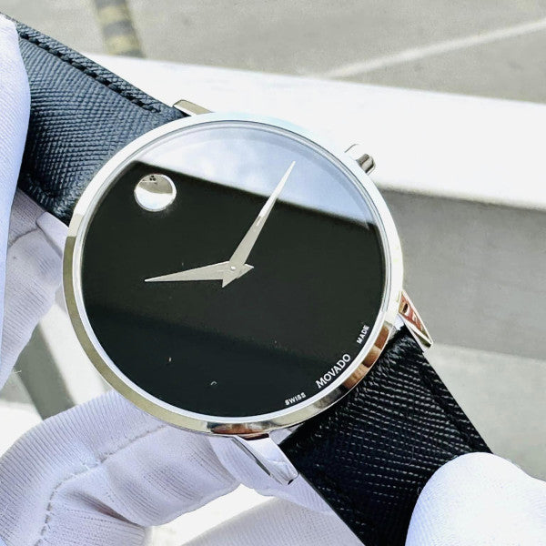 Shop Authentic Movado Museum Classic Black Dial Black Leather Strap Watch for Men - 0607194 - Luxxuri