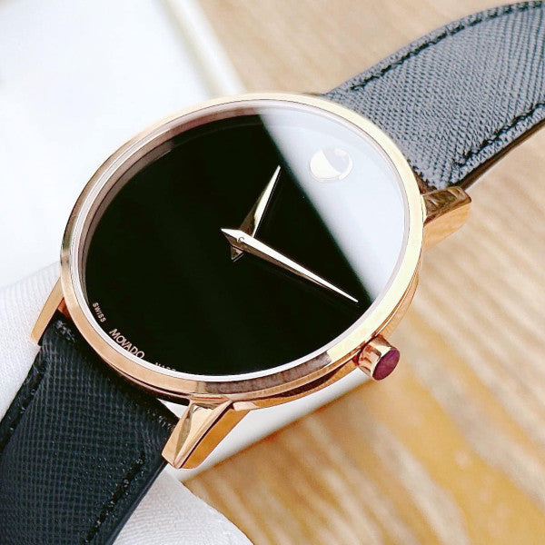 Shop Authentic Movado Museum Classic Black Dial Black Leather Strap Watch for Men - 0607196 - Luxxuri