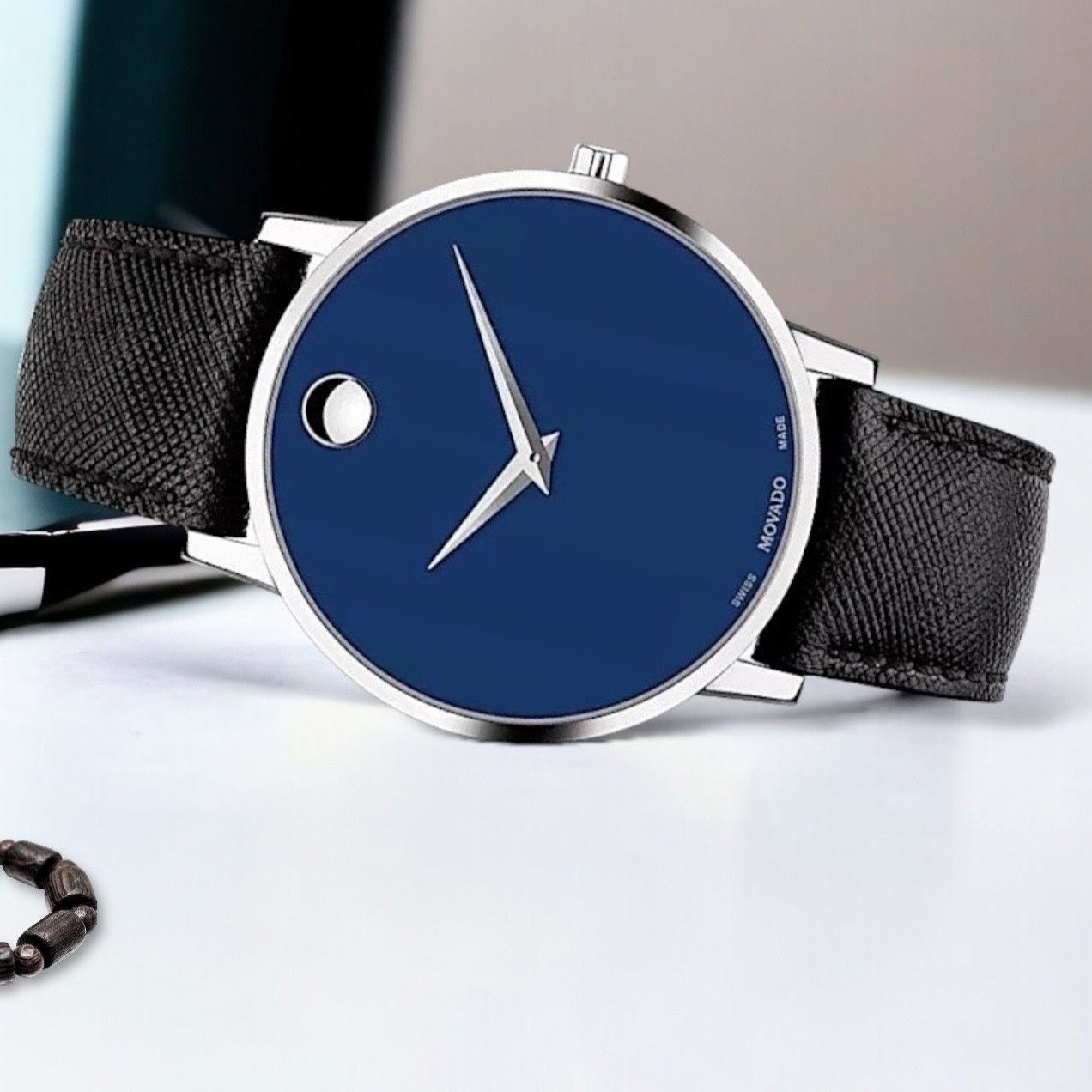 Shop Authentic Movado Museum Classic Blue Dial Black Leather Strap Watch for Men - 0607197 - Luxxuri