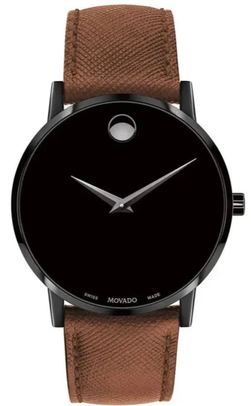 Movado Museum Classic Black Dial Brown Leather Strap Watch for Men - 0607198