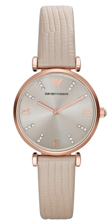 Shop Authentic Emporio Armani Gianni T Bar Gunmetal Dial Beige Leather Strap Watch For Women - AR1681 - Luxxuri