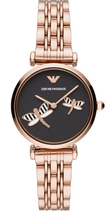 Shop Authentic Emporio Armani Gianni T Bar Black Dial Rose Gold Steel Strap Watch For Women - AR11206 - Luxxuri