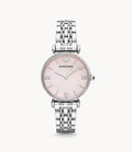 Shop Authentic Emporio Armani Gianni T Bar Pink Mother of Pearl Dial Silver Steel Strap Watch For Women - AR1779 - Luxxuri
