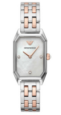 Shop Authentic Emporio Armani Gianni T Bar Mother of Pearl Dial Two Tone Steel Strap Watch For Women - AR11146 - Luxxuri