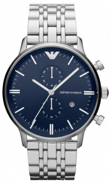 Shop Authentic Emporio Armani Gianni Chronograph Blue Dial Silver Steel Strap Watch For Men - AR1648 - Luxxuri