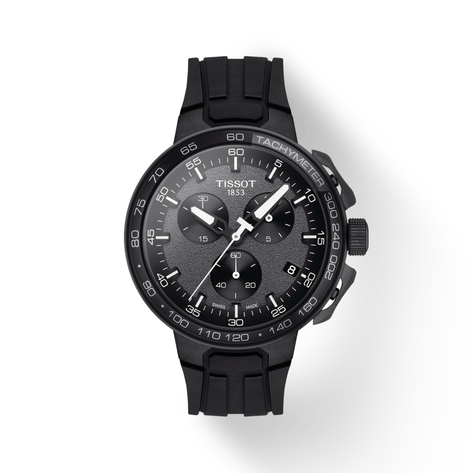 Tissot T Race Cycling Chronograph Black Dial Black Rubber Strap Watch For Men - T111.417.37.441.03