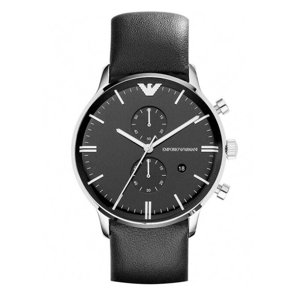 Emporio Armani Gianni Chronograph Black Dial Black Leather Strap Watch For Men - AR0397