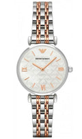 Shop Authentic Emporio Armani Gianni T-Bar Mother of Pearl Dial Two Tone Steel Strap Watch For Women - AR1987 - Luxxuri