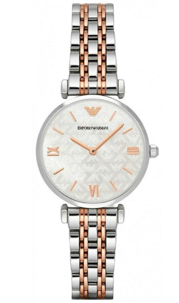 Shop Authentic Emporio Armani Gianni T-Bar Mother of Pearl Dial Two Tone Steel Strap Watch For Women - AR1987 - Luxxuri