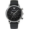 Shop Authentic Emporio Armani Luigi Chronograph Black Dial Black Leather Watch For Men - AR1828 - Luxxuri