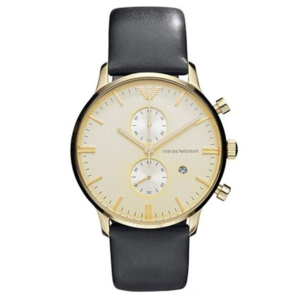 Shop Authentic Emporio Armani Gianni Beige Dial Grey Leather Strap Watch For Men - AR0386 - Luxxuri