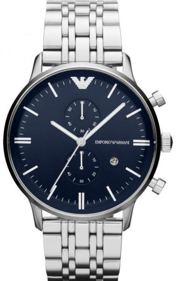 Shop Authentic Emporio Armani Gianni Chronograph Blue Dial Silver Steel Strap Watch For Men - AR80013 - Luxxuri