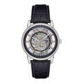 Shop Authentic Emporio Armani Luigi Silver Skeleton Dial Black Leather Strap Watch For Men - AR1981 - Luxxuri