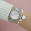 Shop Authentic Emporio Armani Gianni T Bar Pink Mother of Pearl Dial Silver Steel Strap Watch For Women - AR1779 - Luxxuri