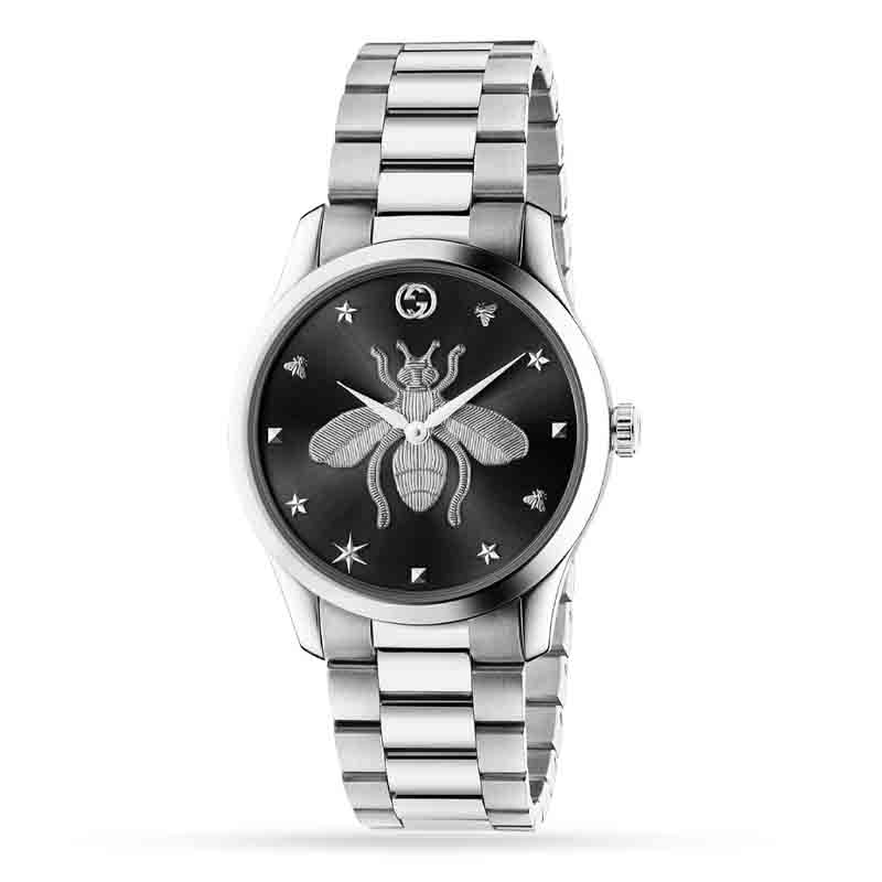 Shop Authentic Gucci G Timeless Quartz Black Dial Silver Steel Strap Watch For Women - YA1264136 - Luxxuri