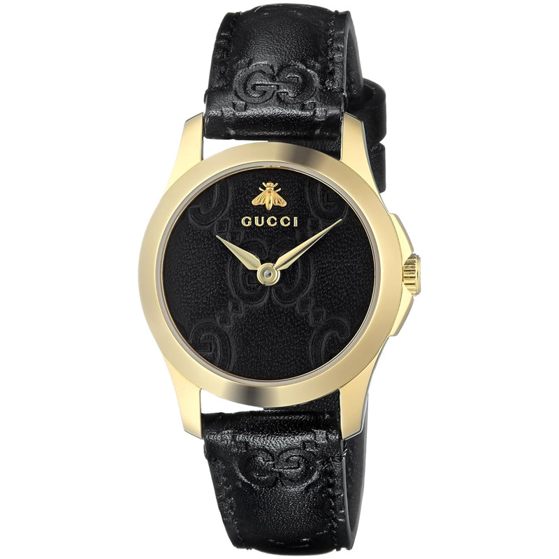 Shop Authentic Gucci G Timeless Quartz Black Dial Black Leather Strap Watch For Women - YA126581A - Luxxuri