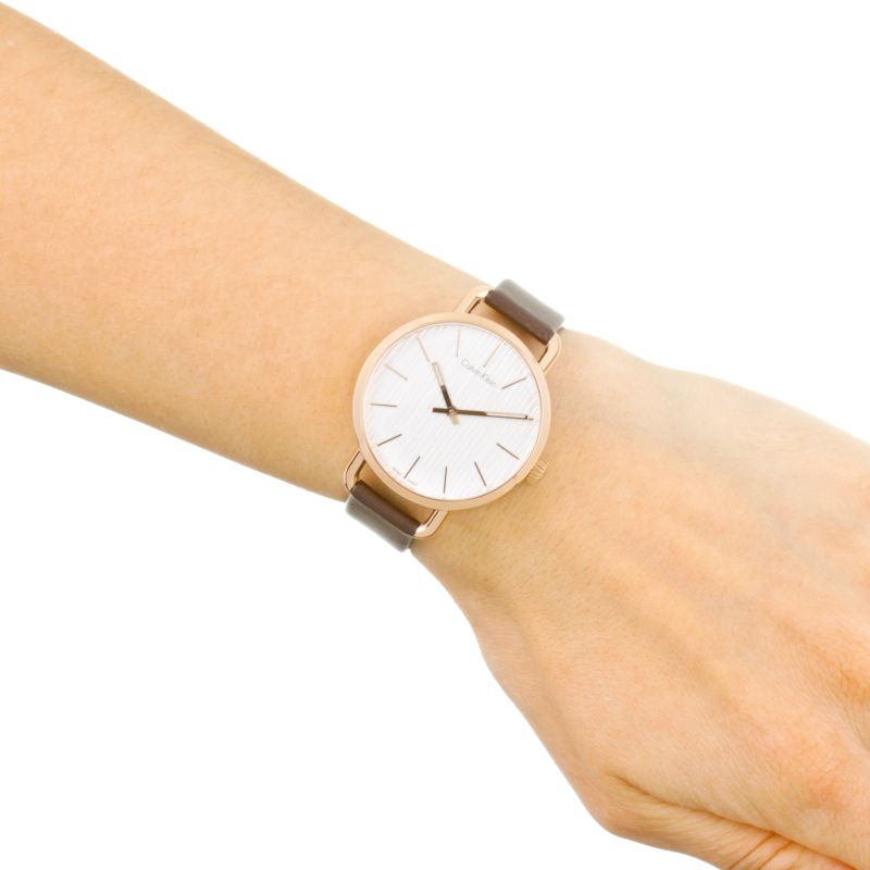 Shop Authentic Calvin Klein Even White Dial Brown Leather Strap Watch for Women - K7B236G6 - Luxxuri