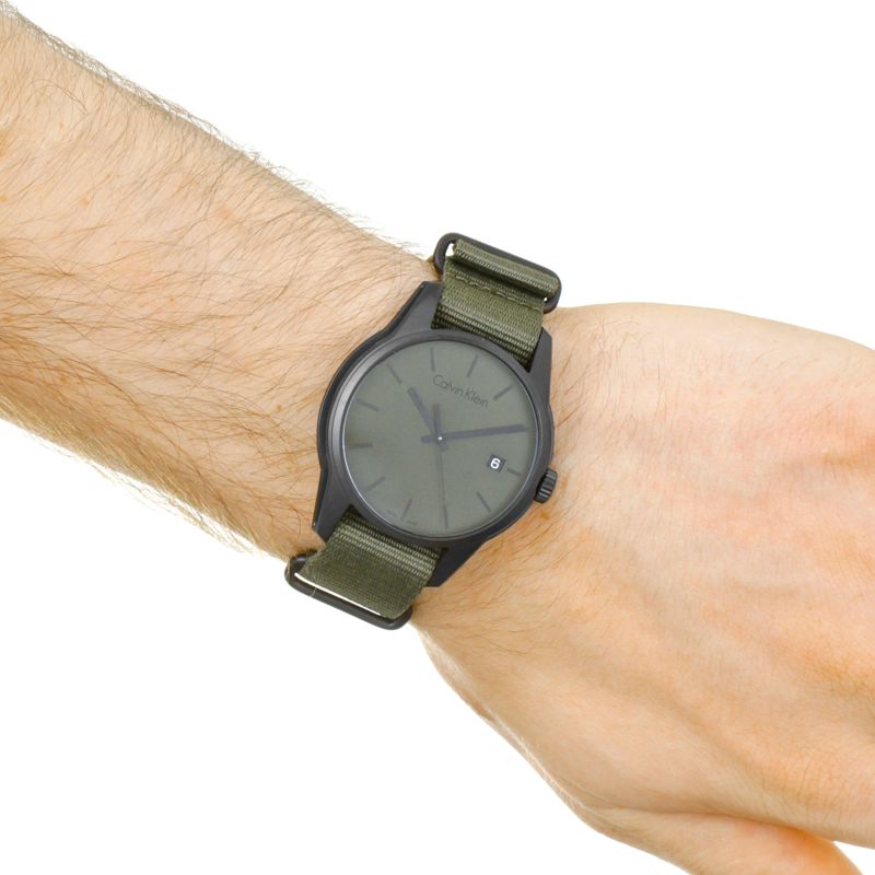 Shop Authentic Calvin Klein Tone Green Dial Green NATO Strap Watch for Men - K7K514WL - Luxxuri