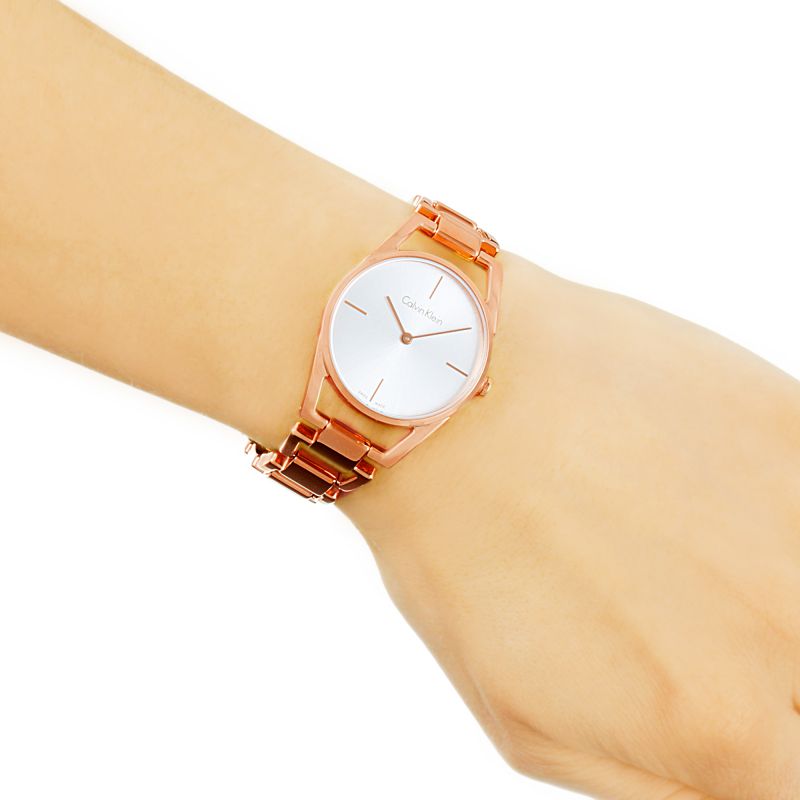 Shop Authentic Calvin Klein Dainty White Dial Rose Gold Steel Strap Watch for Women - K7L23646 - Luxxuri