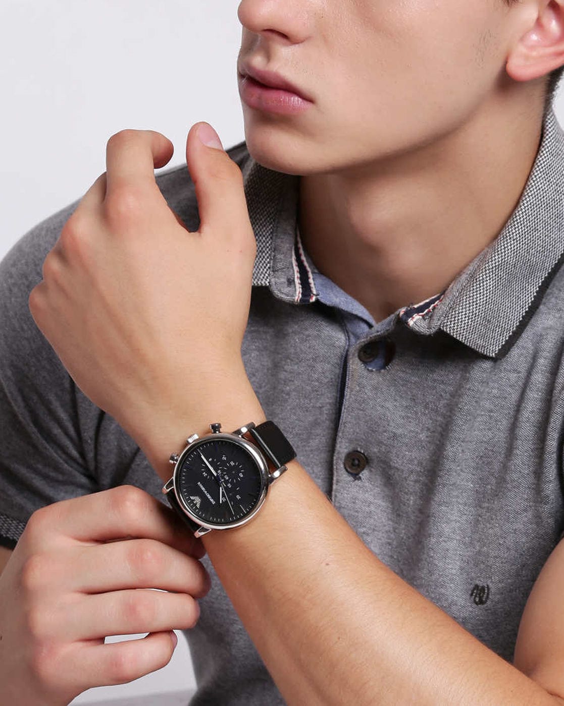 Shop Authentic Emporio Armani Luigi Chronograph Black Dial Black Leather Watch For Men - AR1828 - Luxxuri