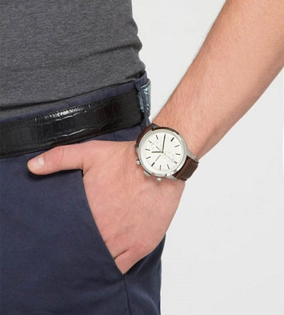 Fossil Townsman Chronograph White Dial Brown Leather Strap Watch for Men - FS5350
