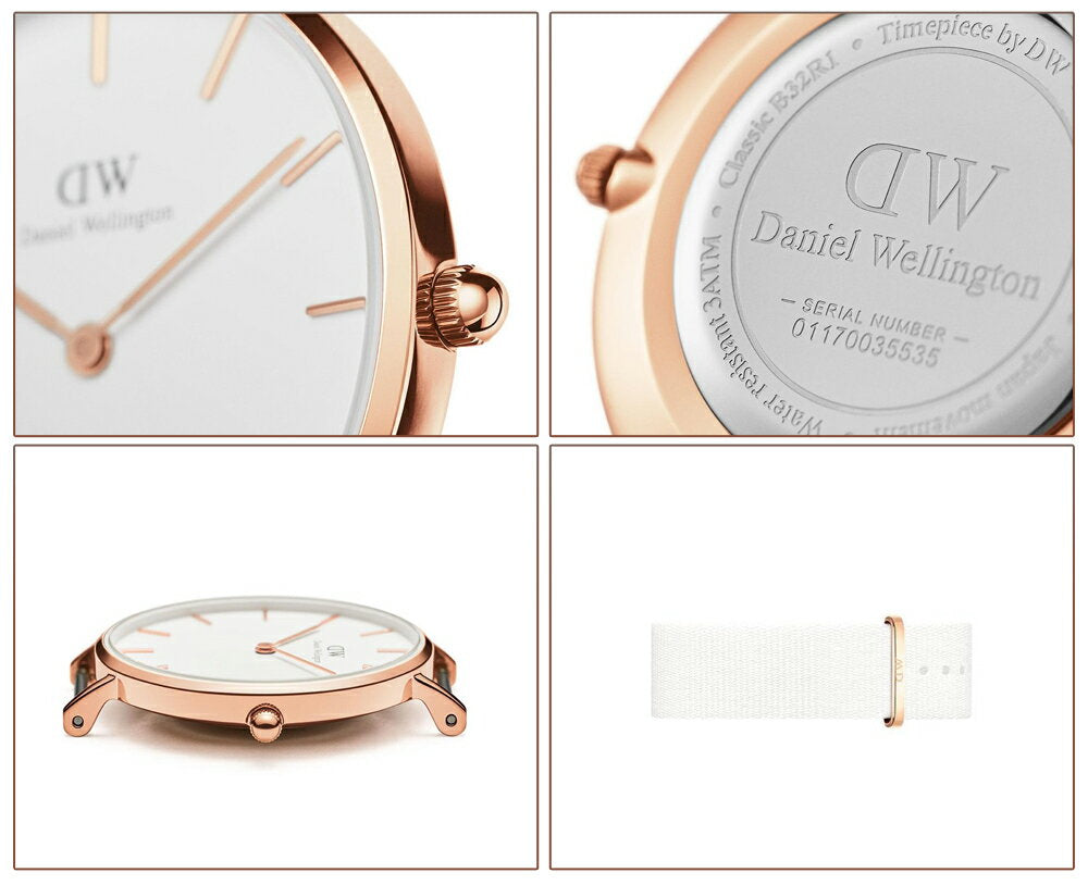 Shop Authentic Daniel Wellington Petite Dover Quartz White Dial White NATO Strap Watch For Women - DW001000313 - Luxxuri