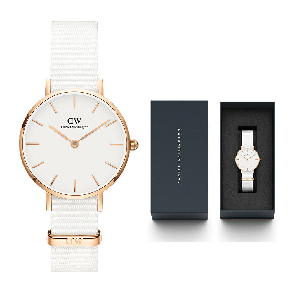 Shop Authentic Daniel Wellington Petite Dover Quartz White Dial White NATO Strap Watch For Women - DW001000313 - Luxxuri