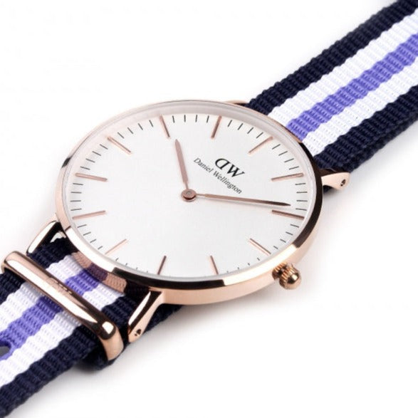 Shop Authentic Daniel Wellington Classic Trinity White Dial Three Tone Nylon Strap Watch For Women - 0509DW - Luxxuri