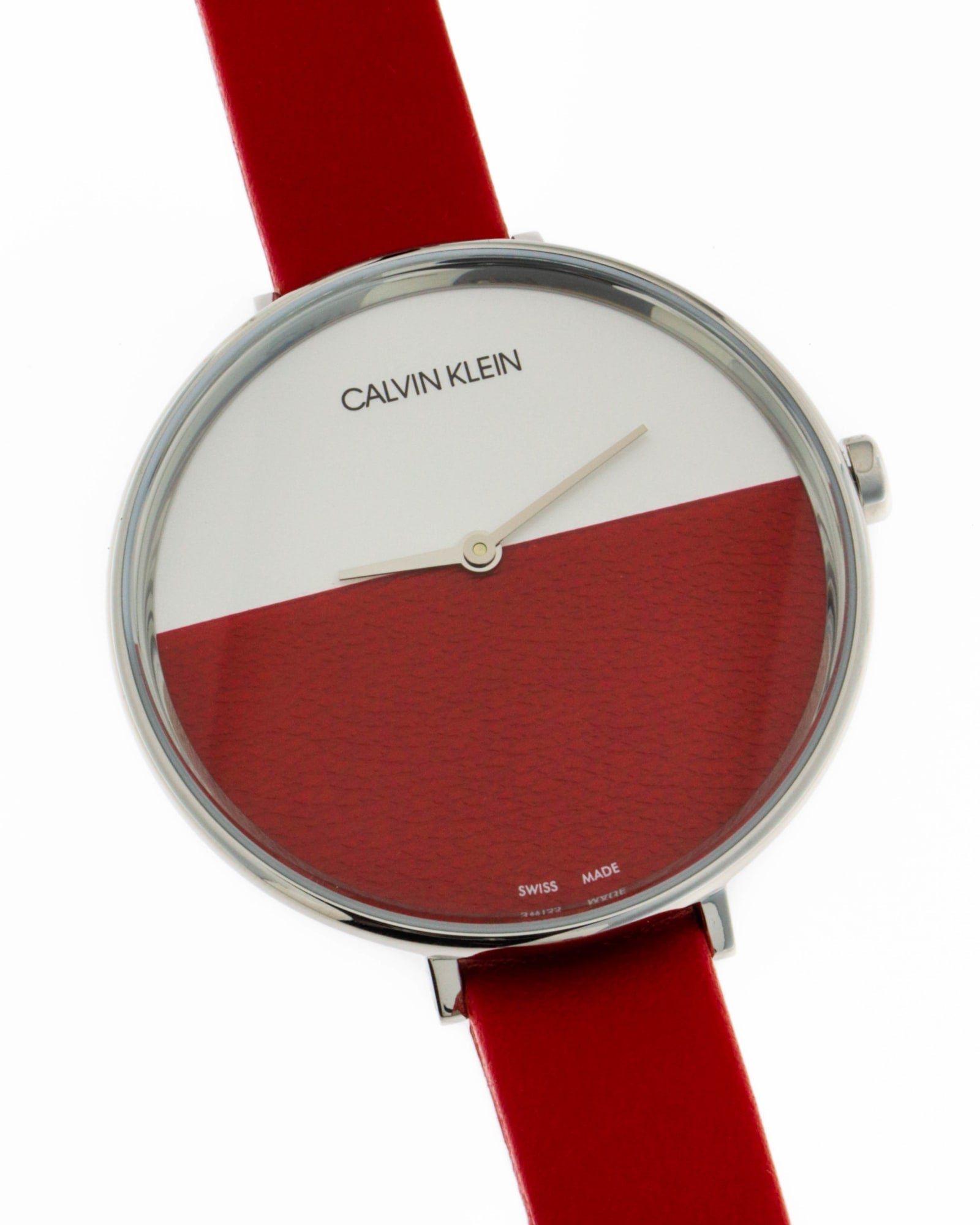 Shop Authentic Calvin Klein Rise Yellow Red Dial Red Leather Strap Watch for Women - K7A231UP - Luxxuri