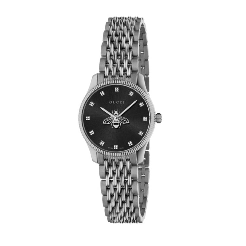 Shop Authentic Gucci G Timeless Quartz Black Dial Silver Steel Strap Watch For Women - YA1265020 - Luxxuri