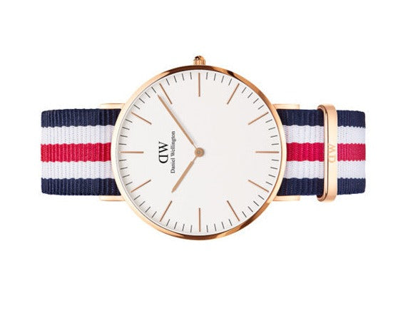 Shop Authentic Daniel Wellington Classic Canterbury White Dial Two Tone Nylon Strap Watch For Men - DW00100002 - Luxxuri