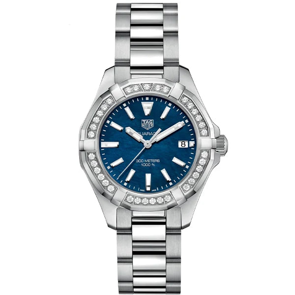 Shop Authentic Tag Heuer Aquaracer Quartz Diamonds Blue Dial Silver Steel Strap Watch for Women - WAY131N.BA0748 - Luxxuri