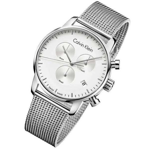 Shop Authentic Calvin Klein City Chronograph White Dial Silver Mesh Bracelet Watch for Men - K2G27126 - Luxxuri