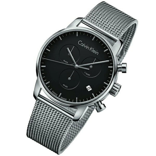Shop Authentic Calvin Klein City Chronograph Black Dial Silver Mesh Bracelet Watch for Men - K2G27121 - Luxxuri