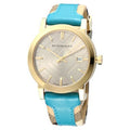 Shop Authentic Burberry The City Gold Dial Blue Leather Strap Watch for Women - BU9018 - Luxxuri