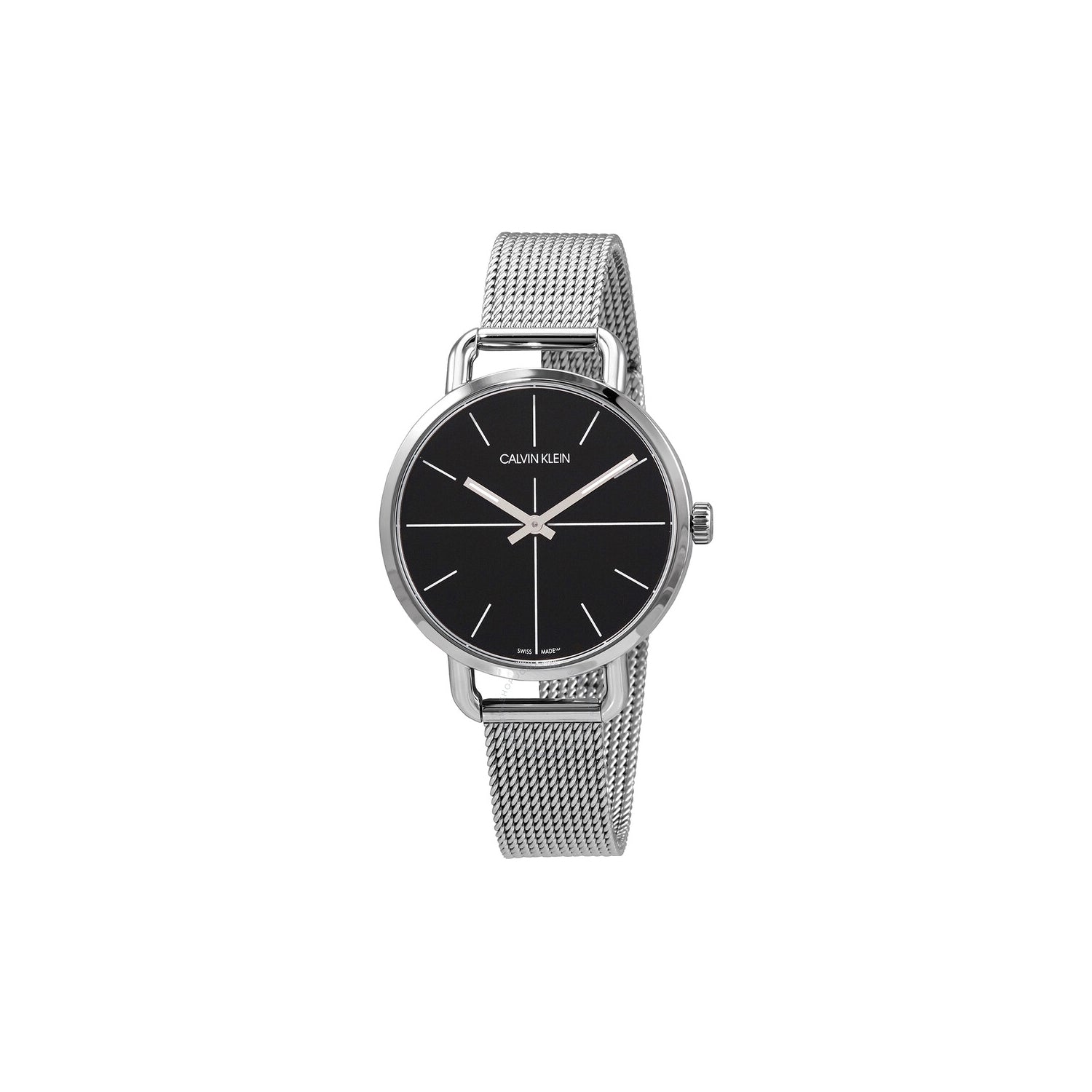 Shop Authentic Calvin Klein Even Black Dial Silver Mesh Bracelet Watch for Women - K7B23121 - Luxxuri