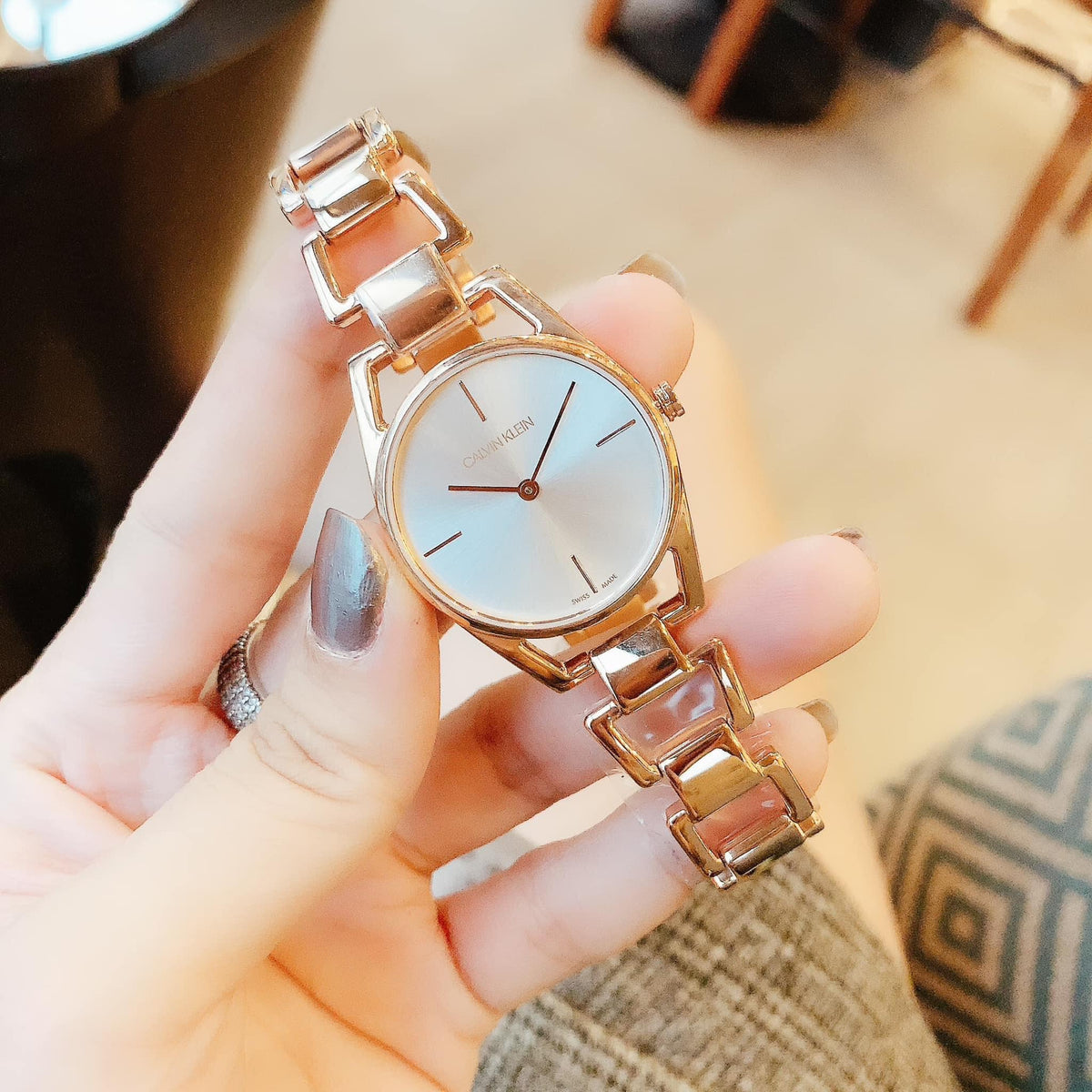 Shop Authentic Calvin Klein Dainty White Dial Rose Gold Steel Strap Watch for Women - K7L23646 - Luxxuri