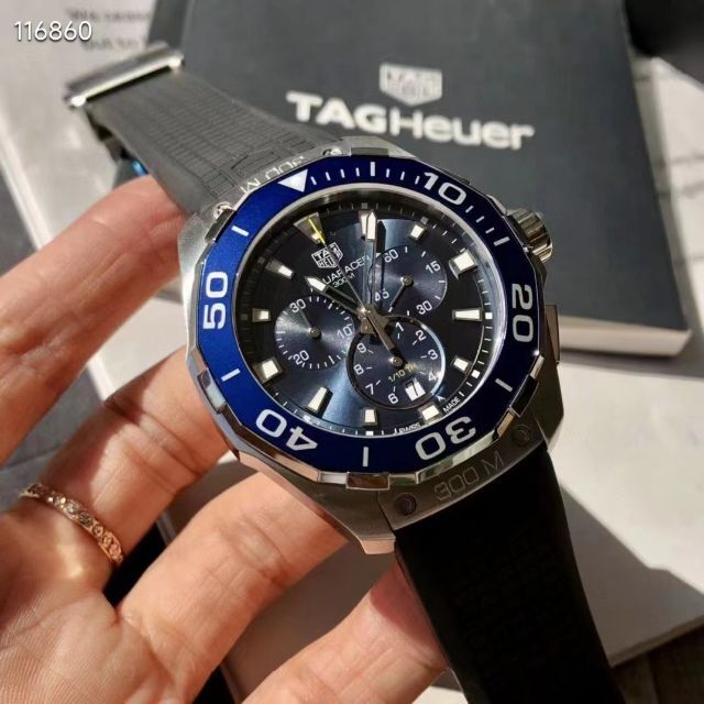 Shop Authentic Tag Heuer Aquaracer Chronograph Blue Dial Black Rubber Strap Watch for Men - CAY111B.FT6041 - Luxxuri